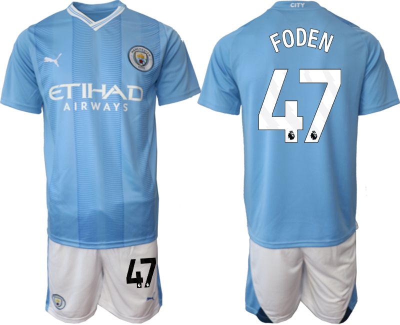 Men 2023-2024 Club Manchester City home Light blue #47 Soccer Jersey